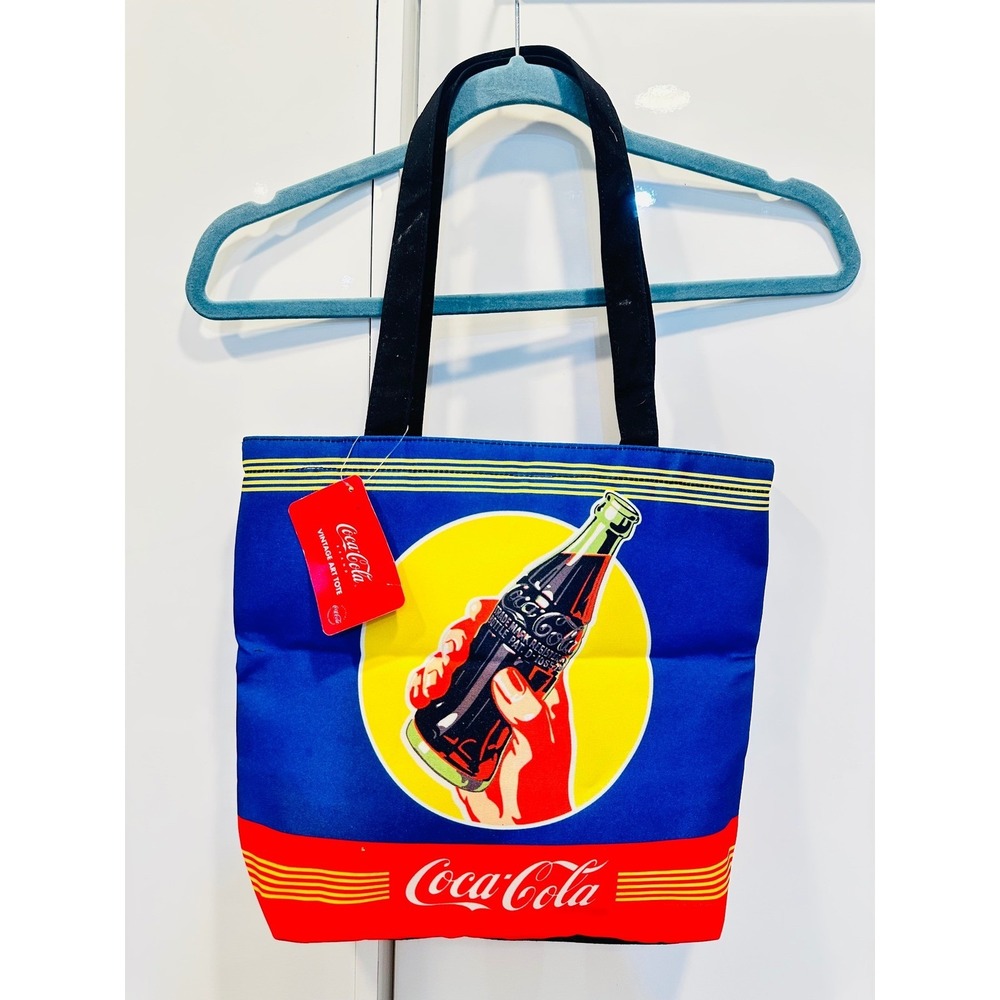 Coca-Cola Vintage Art Tote Bag Blue Retro Bottle Graphic Salamander Graphix NWT